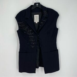 Maria Grazia Severi Women’s Sleeveless Blazer Vest Black Beaded size 42